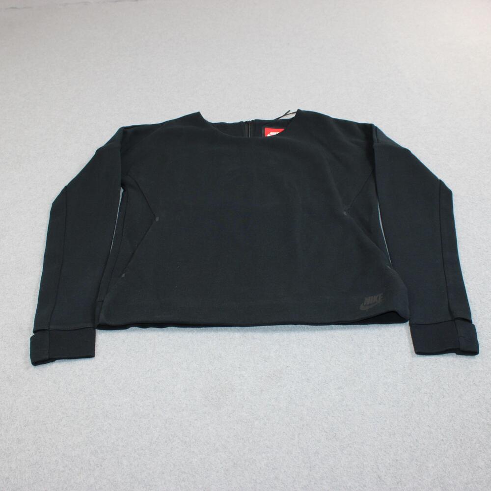 Nike Tech Sweatshirt Womens Small Black Fleece Back Zip Crewneck Pullover Gym